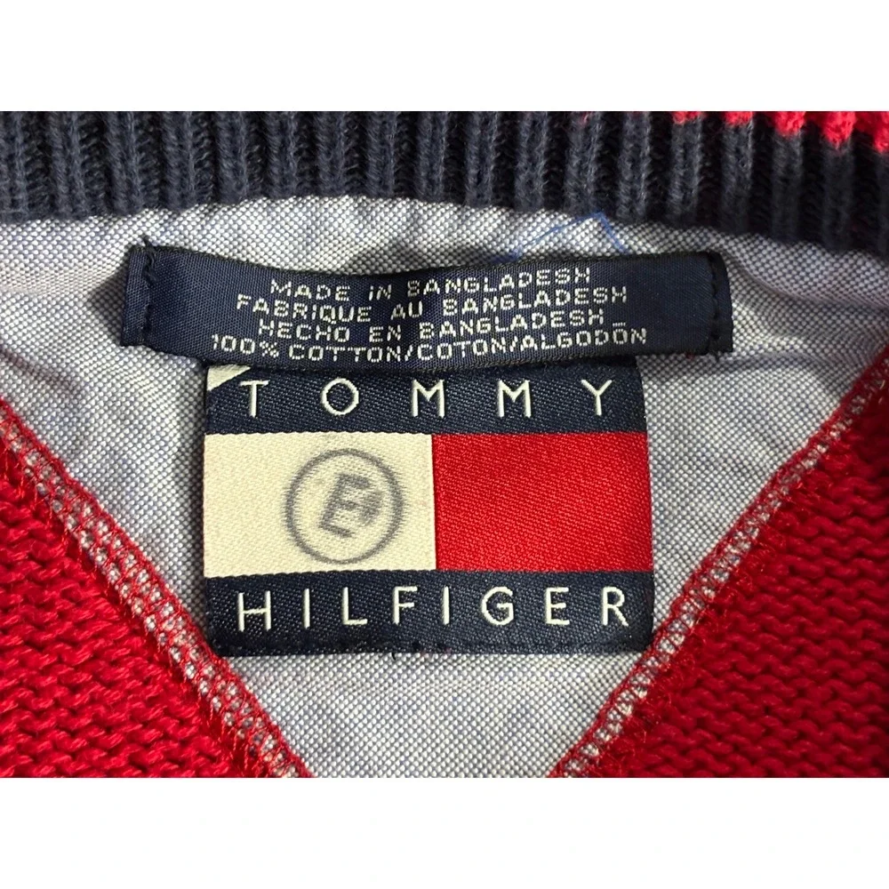 Tommy Hilfiger Mens Red Cotton Knit Crewneck Sweater Crest Logo Large‎